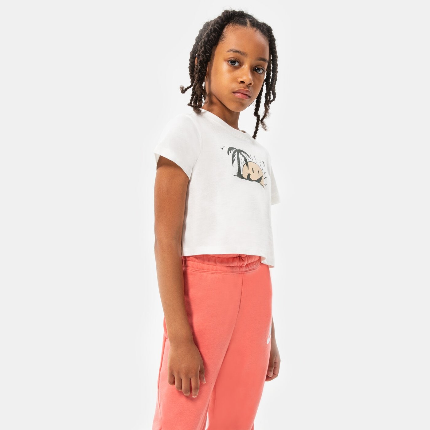 Детска тениска NIKE ТЕНИСКА G NSW TEE SUN SWOOSH CROP GIRL dq4376-133 цвят бял