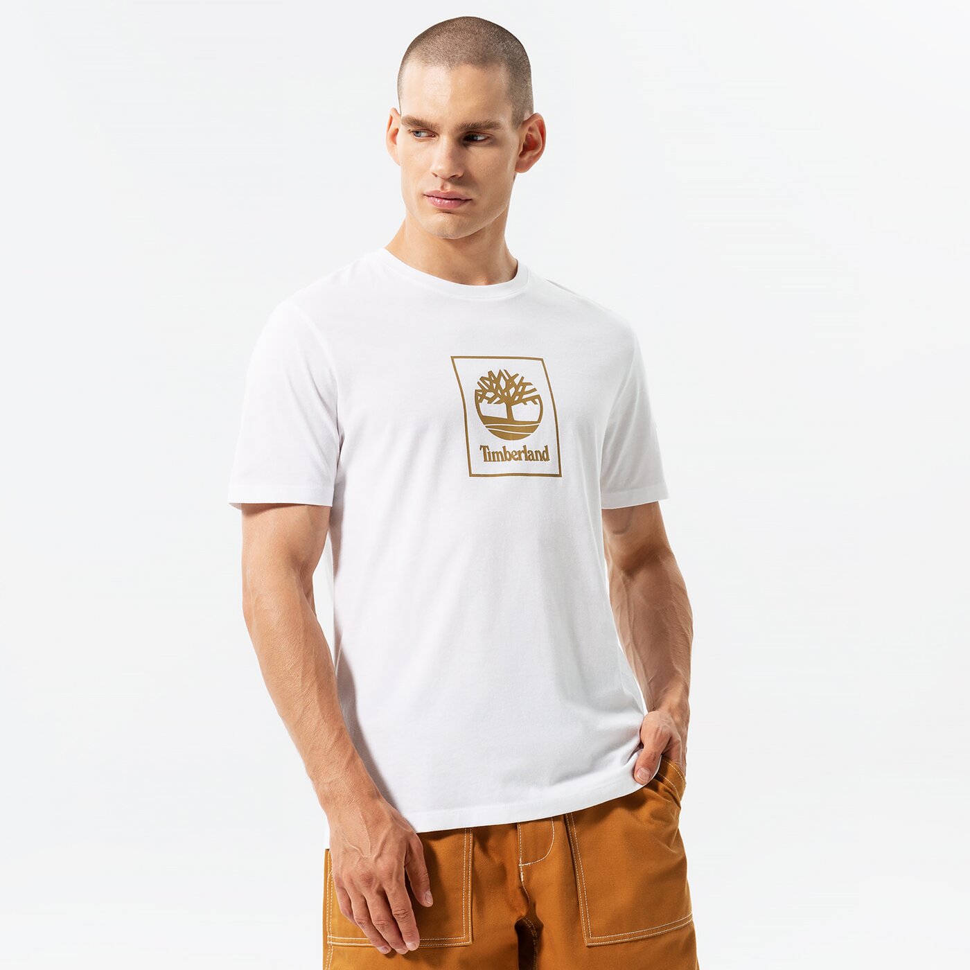 Мъжка тениска TIMBERLAND ТЕНИСКА STACK LOGO WHITE/ANTIQUE BRONZE tb0a5zh1dh11 цвят бял
