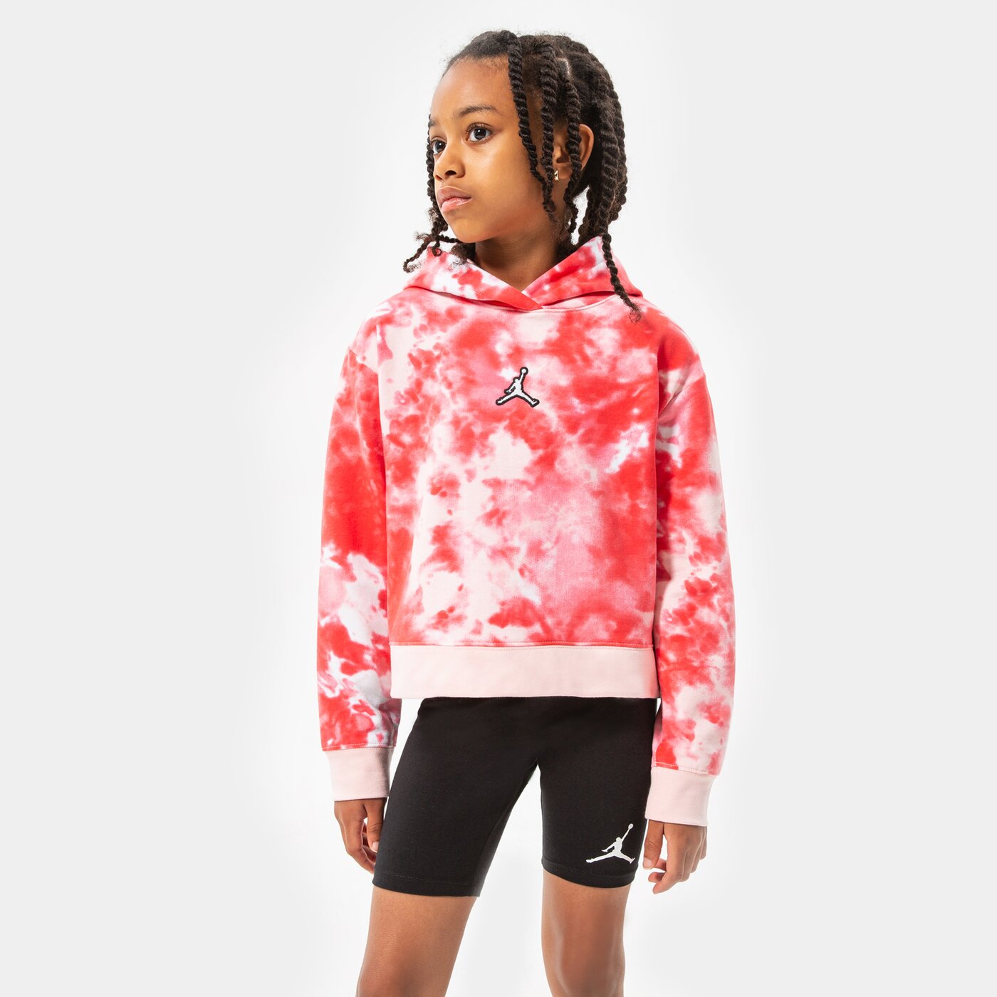 Детски суичър JORDAN СУИТЧЪР С КАЧУЛКА ESSENTIALS SMOKE DYE PO GIRL 45b324-x24 цвят розов