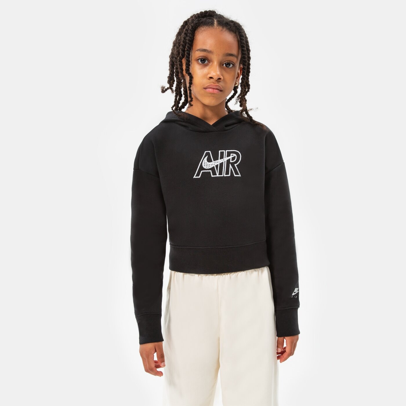 Детски суичър NIKE СУИТЧЪР С КАЧУЛКА G NSW AIR FT CROP HOODIE GIRL dm8372-010 цвят черен