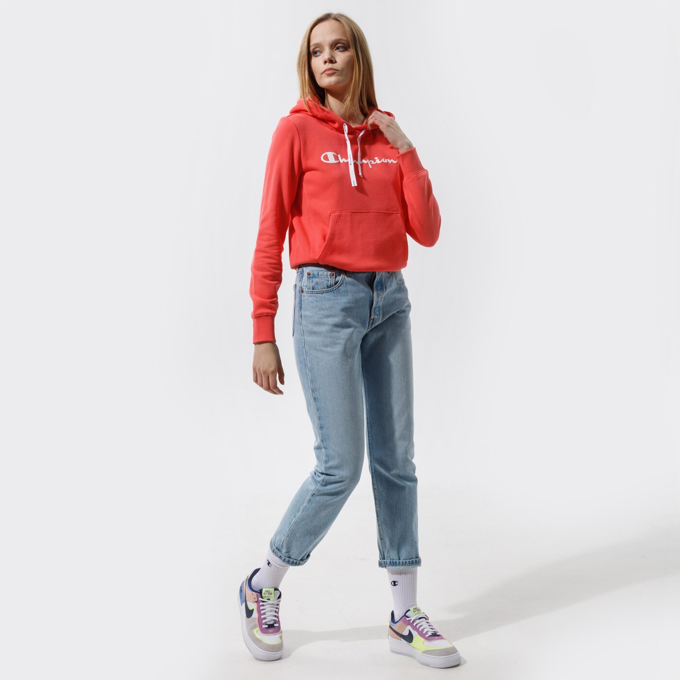 Дамски суичър CHAMPION СУИТЧЪР С КАЧУЛКА HOODED SWEATSHIRT 112580ps004 цвят коралов