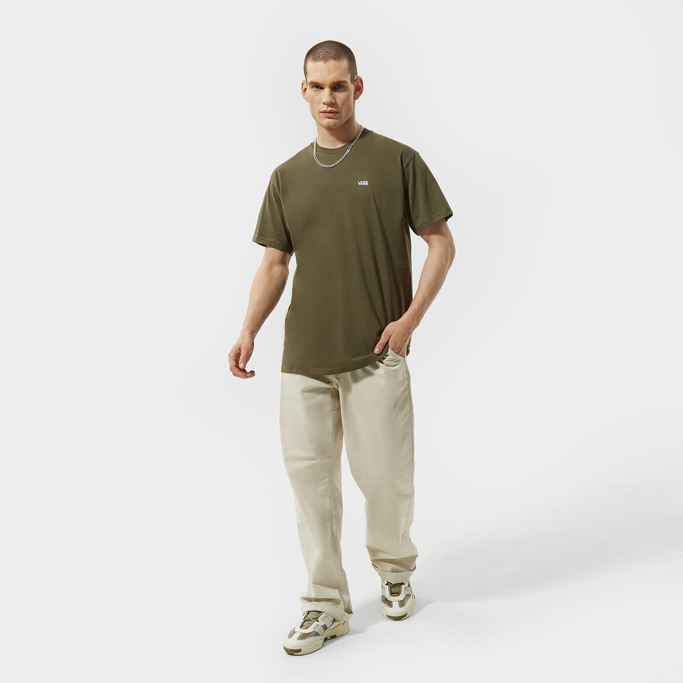 Мъжка тениска VANS ТЕНИСКА MN LEFT CHEST LOGO TEE GREAPE LEAF vn0a3czekcz1 цвят каки