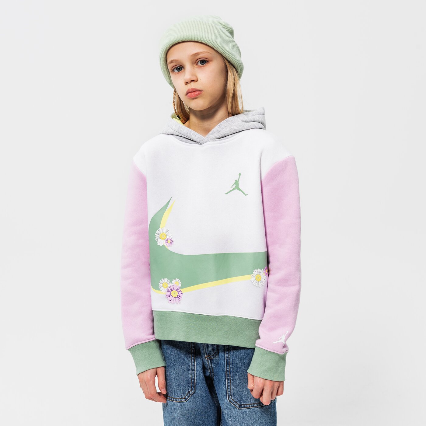 Детски суичър JORDAN СУИТЧЪР С КАЧУЛКА JORDAN WRAP PULLOVER GIRL 45b319-001 цвят бял