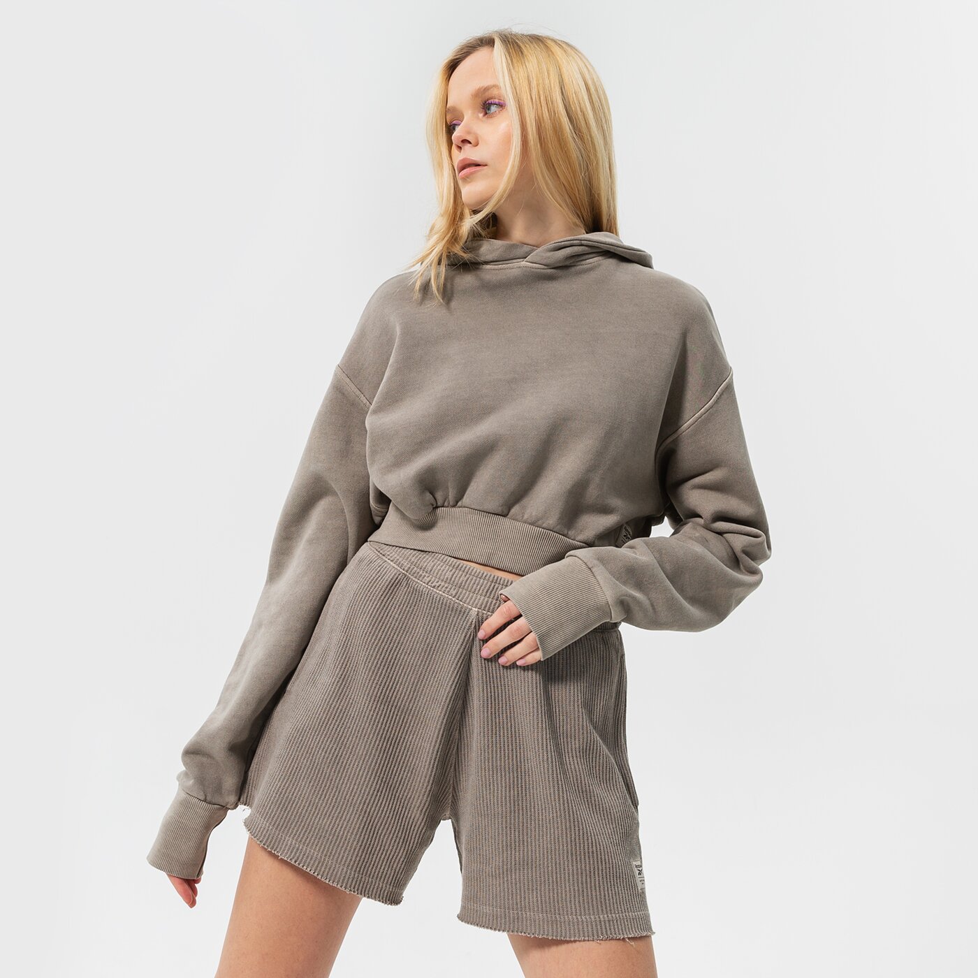 Дамски суичър REEBOK СУИТЧЪР С КАЧУЛКА CL RBK ND CROP HOODIE hb8622 цвят сив