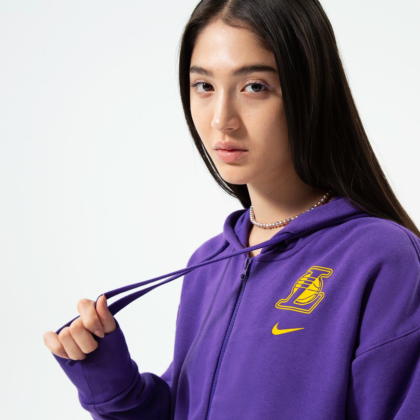 Дамски суичър NIKE СУИТЧЪР СЪС ЗАКОПЧАВАНЕ   С КАЧУЛКА LAL W NK FLC NBA dn4737-504 цвят виолетов