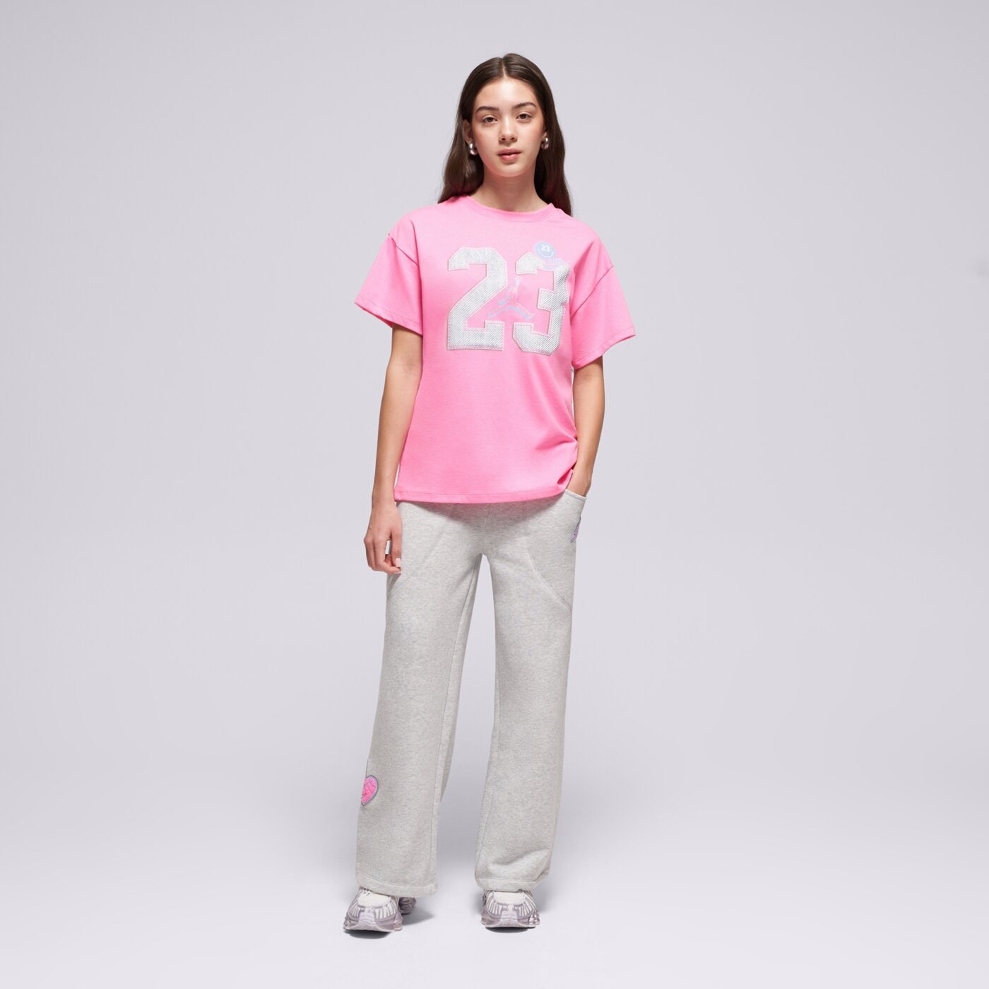 Детски панталони JORDAN ПАНТАЛОНИ JDG BLUE JEANS & BLING FLC PAN GIRL 45f194-g2h цвят сив