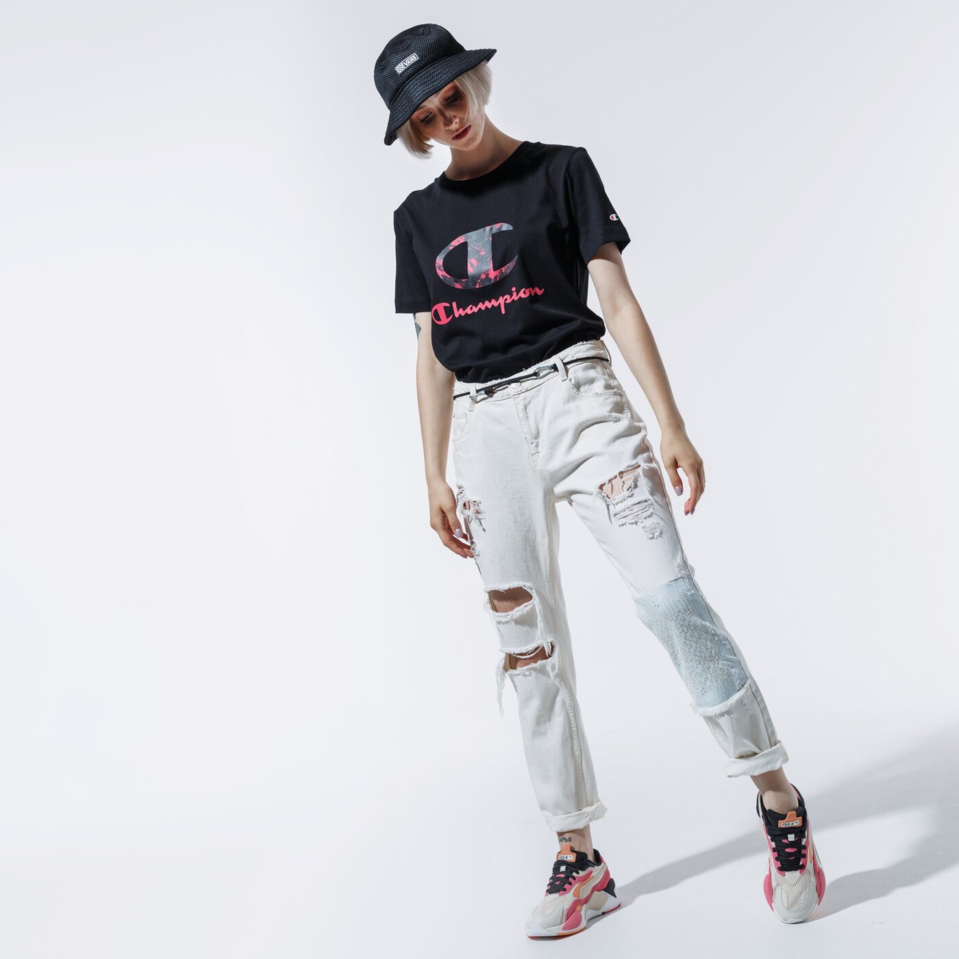 Дамска тениска CHAMPION ТЕНИСКА LADY PRINTED LOGO TEE 113699kk001 цвят черен