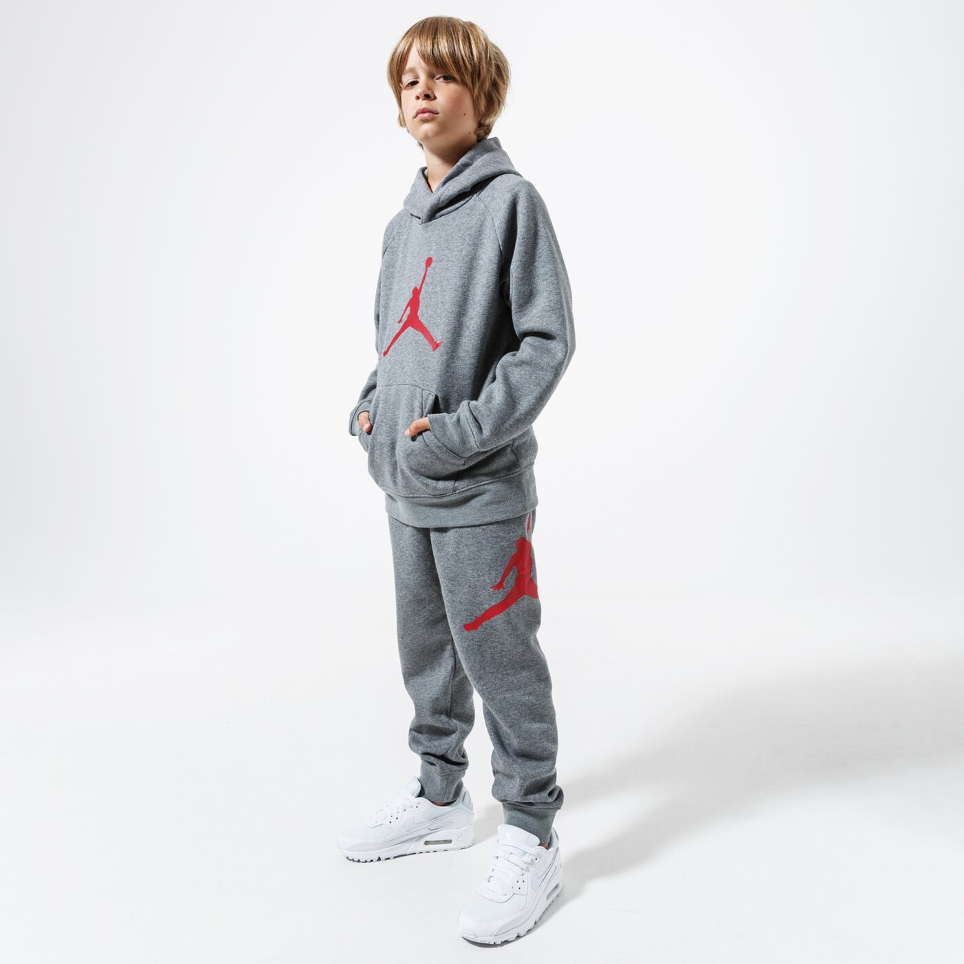 Детски суичър JORDAN СУИТЧЪР С КАЧУЛКА JDB JUMPMAN LOGO BOY 956326-geh цвят сив
