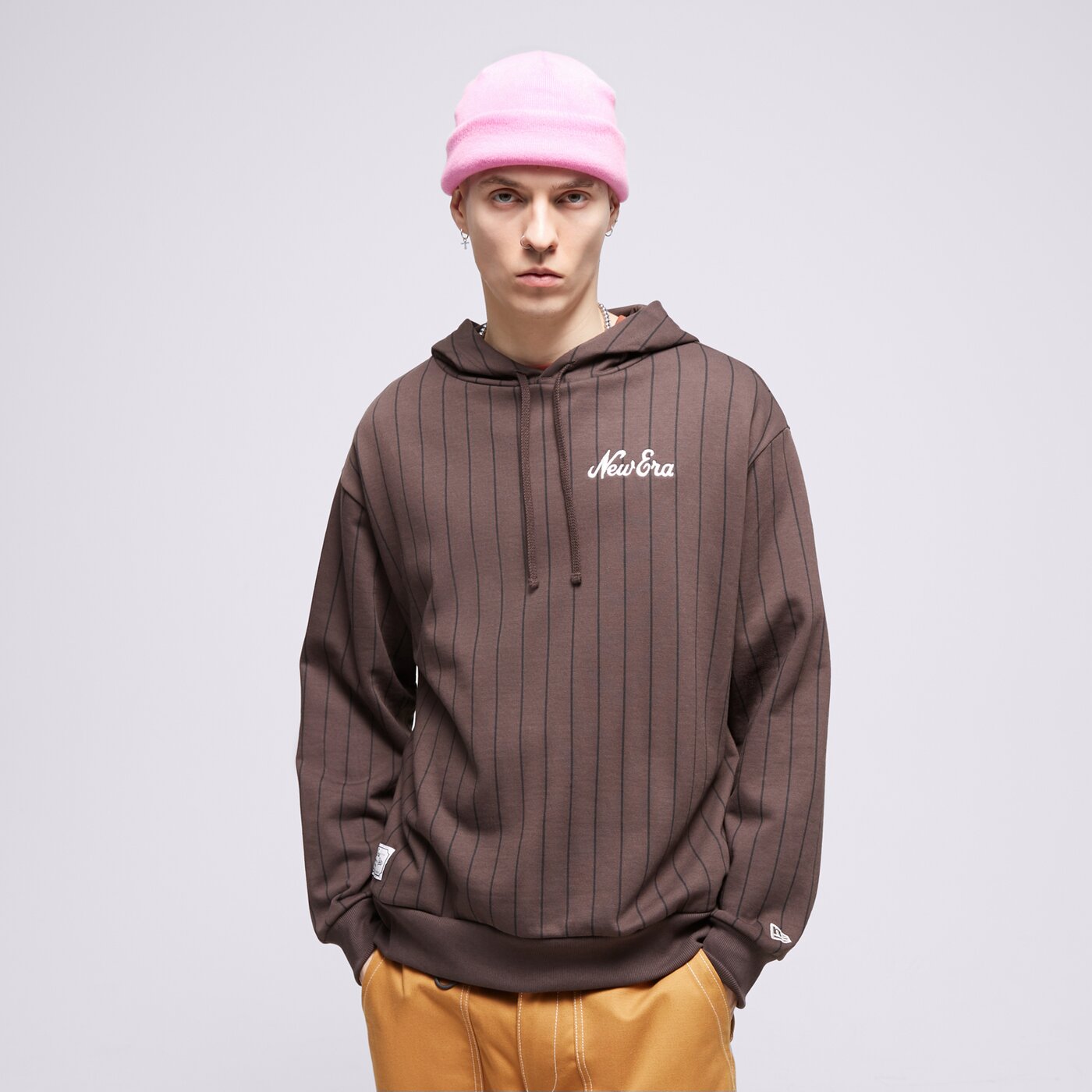 Мъжки суичър NEW ERA СУИТЧЪР С КАЧУЛКА NE PINSTRIPE OS 60424406 цвят кафяв