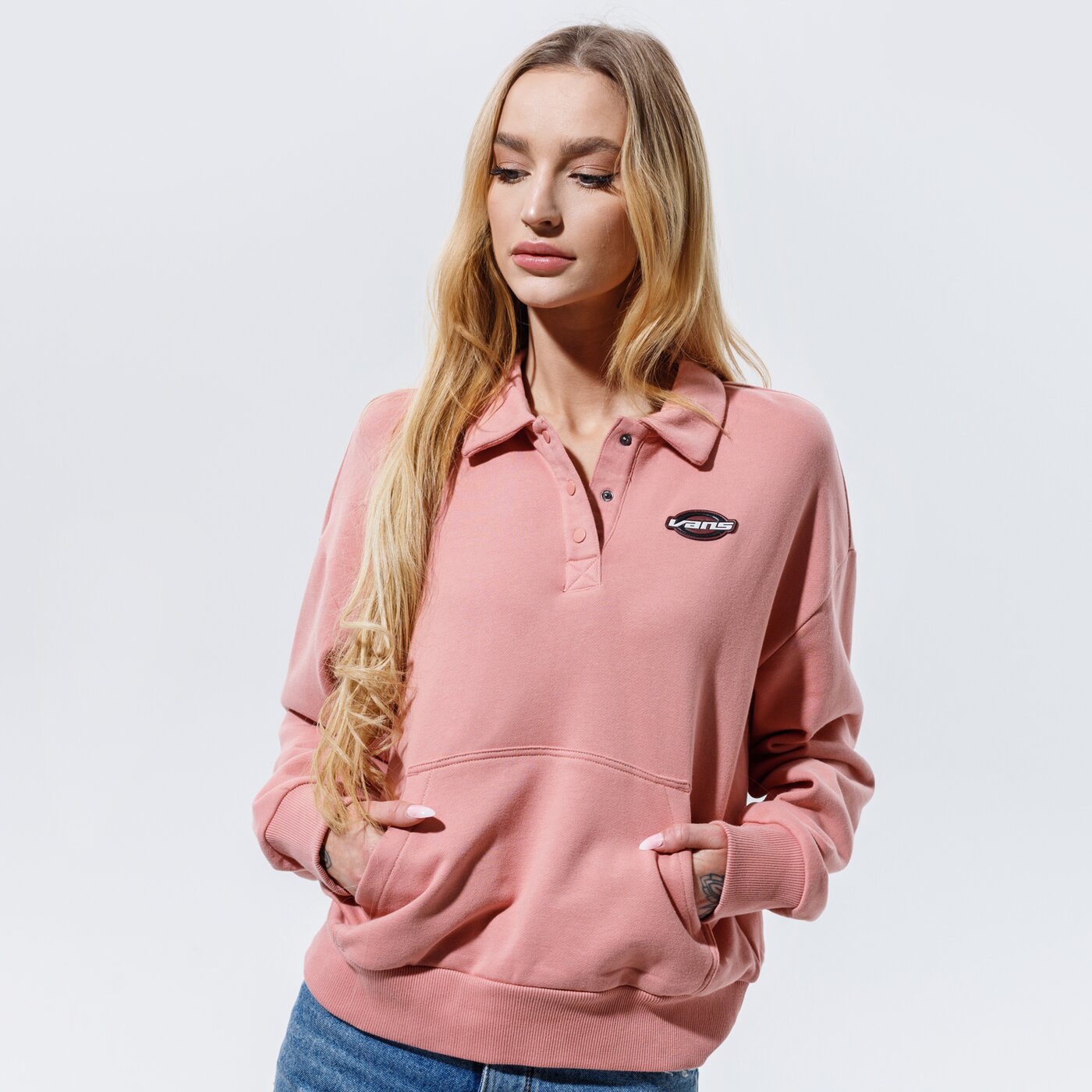 Дамски суичър VANS СУИТЧЪР WM DOME GROWN ТЕНИСКА ТИП ПОЛО F vn0a4satzls1 цвят розов