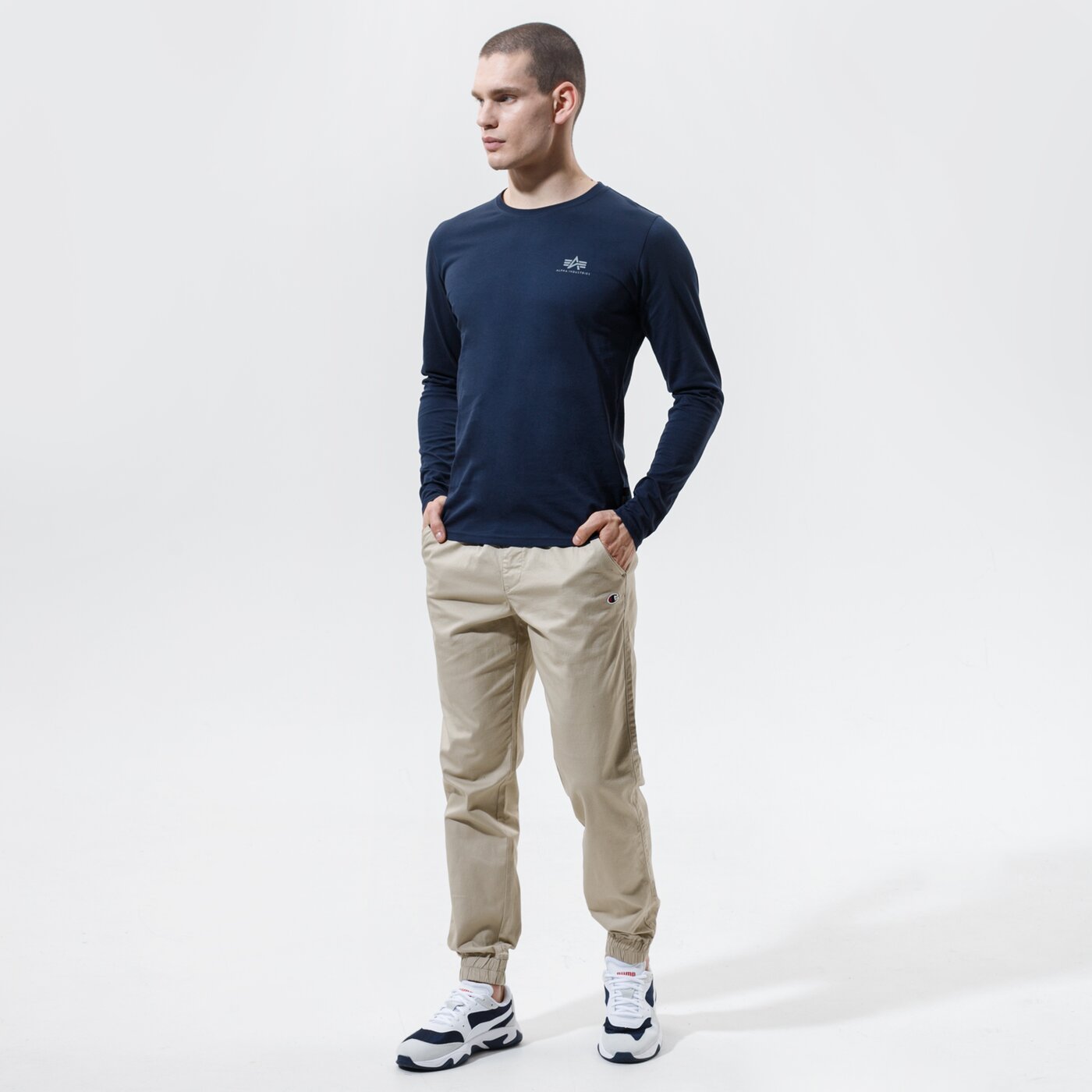 Мъжка тениска ALPHA INDUSTRIES ТЕНИСКА BASIC LS SMALL LOGO 198517-07 цвят тъмносин