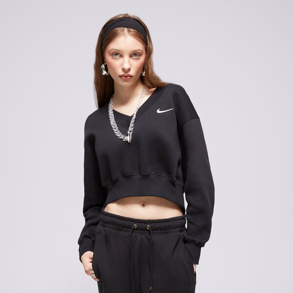 Дамски суичър NIKE СУИТЧЪР W NSW PHNX FLC CROP VNECK fn3651-010 цвят черен