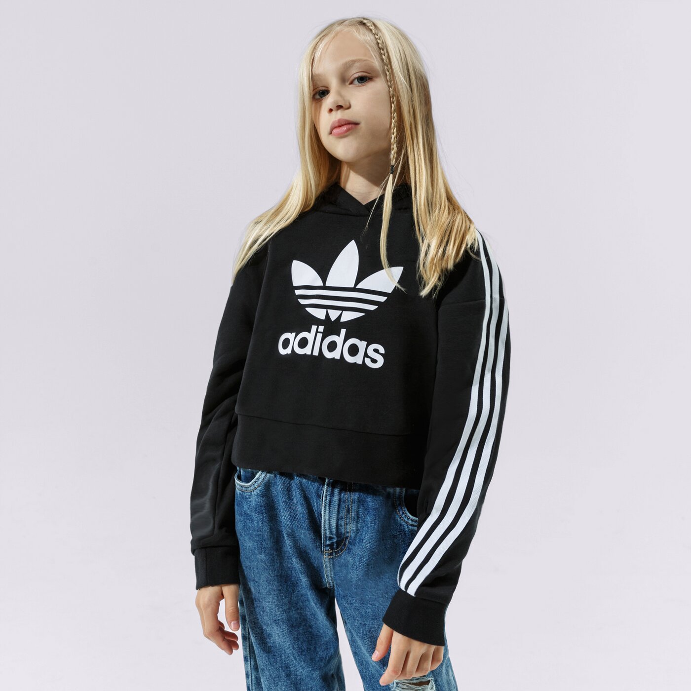 Детски суичър ADIDAS СУИТЧЪР С КАЧУЛКА CROPPED HOODIE GIRL h32337 цвят черен