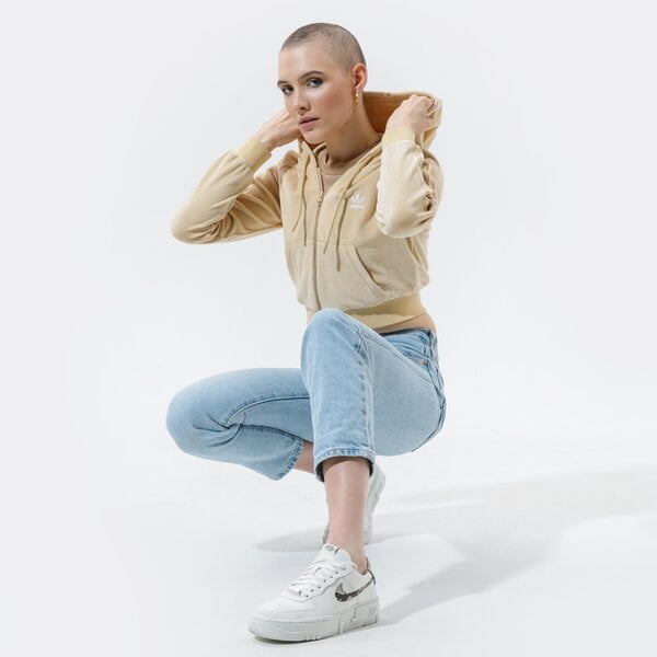 Дамски суичър ADIDAS СУИТЧЪР С КАЧУЛКА CROP FZ HOOD h18826 цвят каки