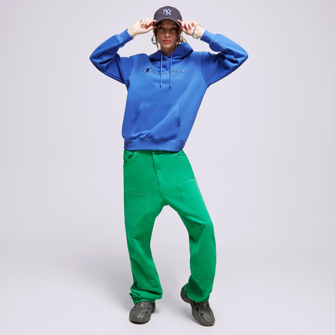 Дамски суичър CHAMPION СУИТЧЪР С КАЧУЛКА HOODED SWEATSHIRT 116046bs071 цвят син