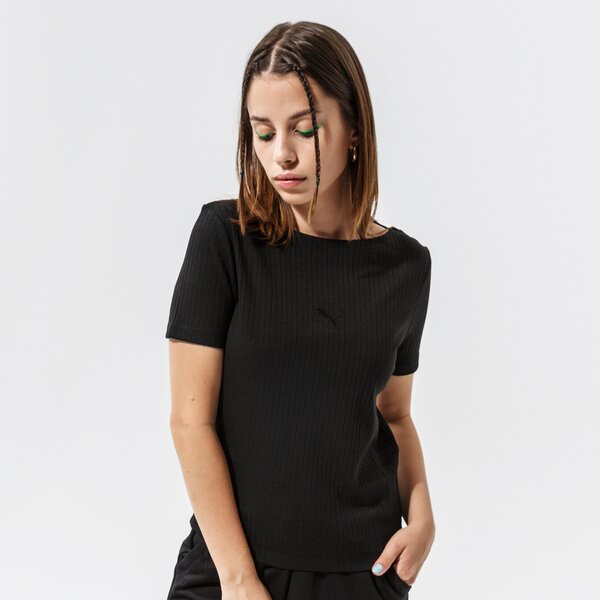 Дамска тениска PUMA ТЕНИСКА HER RIBBED SLIM TEE - PUMA BLACK 53191701 цвят черен