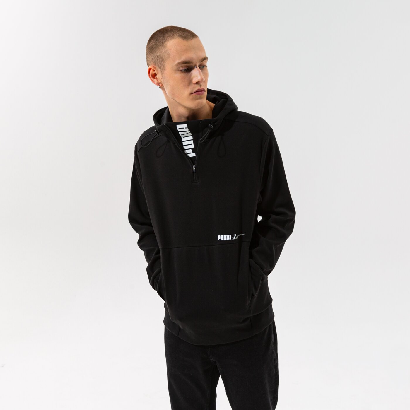 Мъжки суичър PUMA СУИТЧЪР С КАЧУЛКА RAD/CAL HALF ZIP DK - PUMA BLACK 58938901 цвят черен