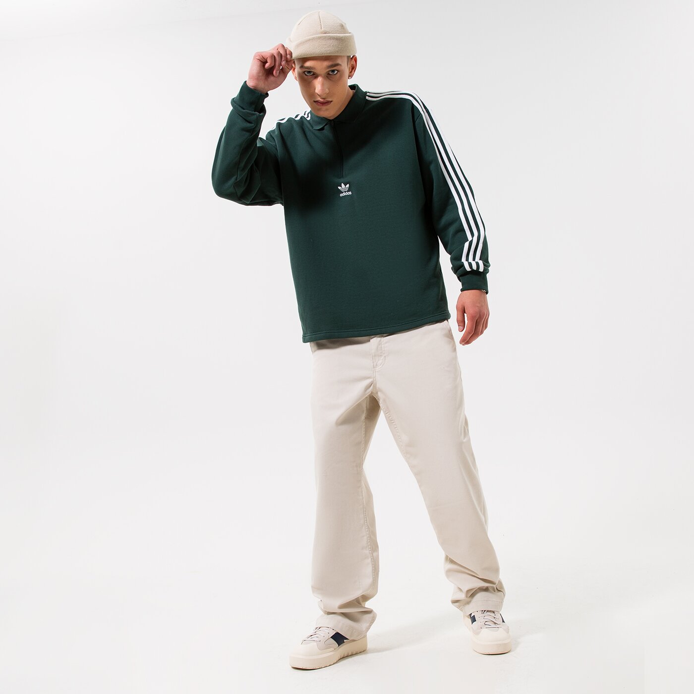 Мъжки суичър ADIDAS СУИТЧЪР 3-STRI-ТЕНИСКА ТИП ПОЛО LS hk7426 цвят сив