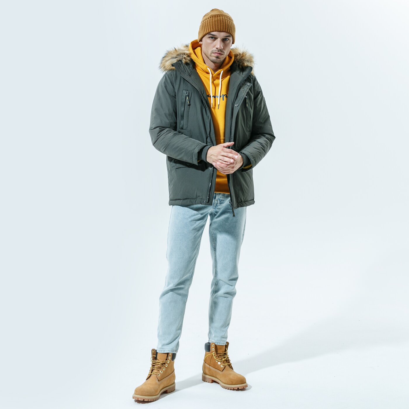 Мъжки суичър CHAMPION СУИТЧЪР С КАЧУЛКА HOODED SWEATSHIRT 214743os033 цвят горчица