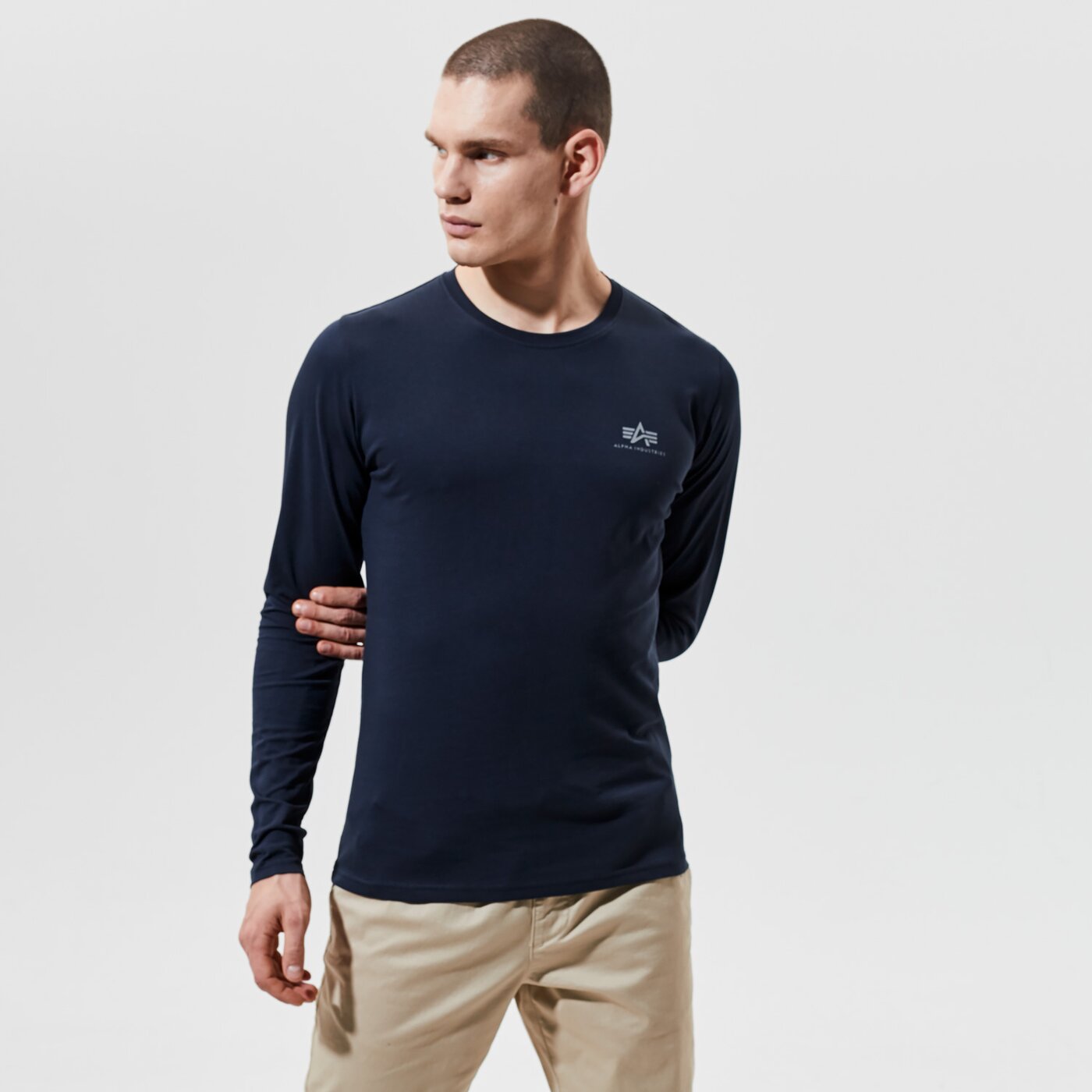 Мъжка тениска ALPHA INDUSTRIES ТЕНИСКА BASIC LS SMALL LOGO 198517-07 цвят тъмносин