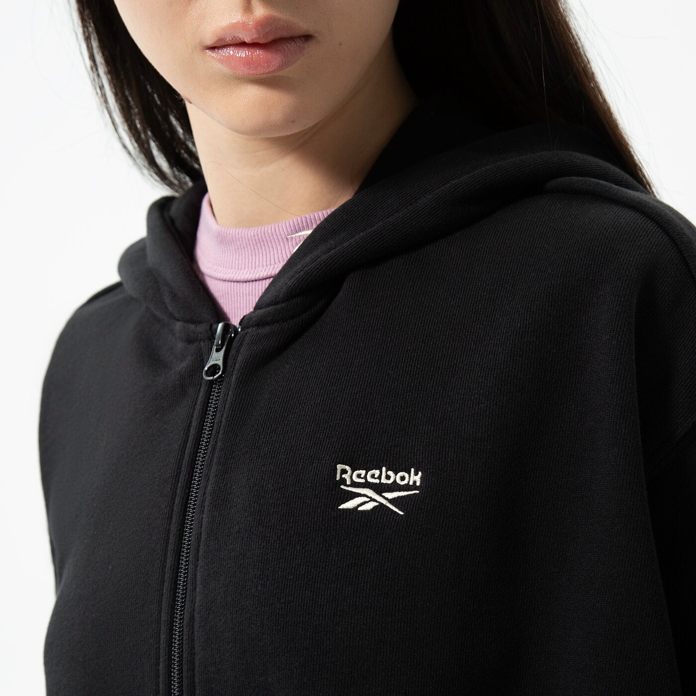 Дамски суичър REEBOK СУИТЧЪР С КАЧУЛКА CL AE LONG FZ HOODIE hh9735 цвят черен