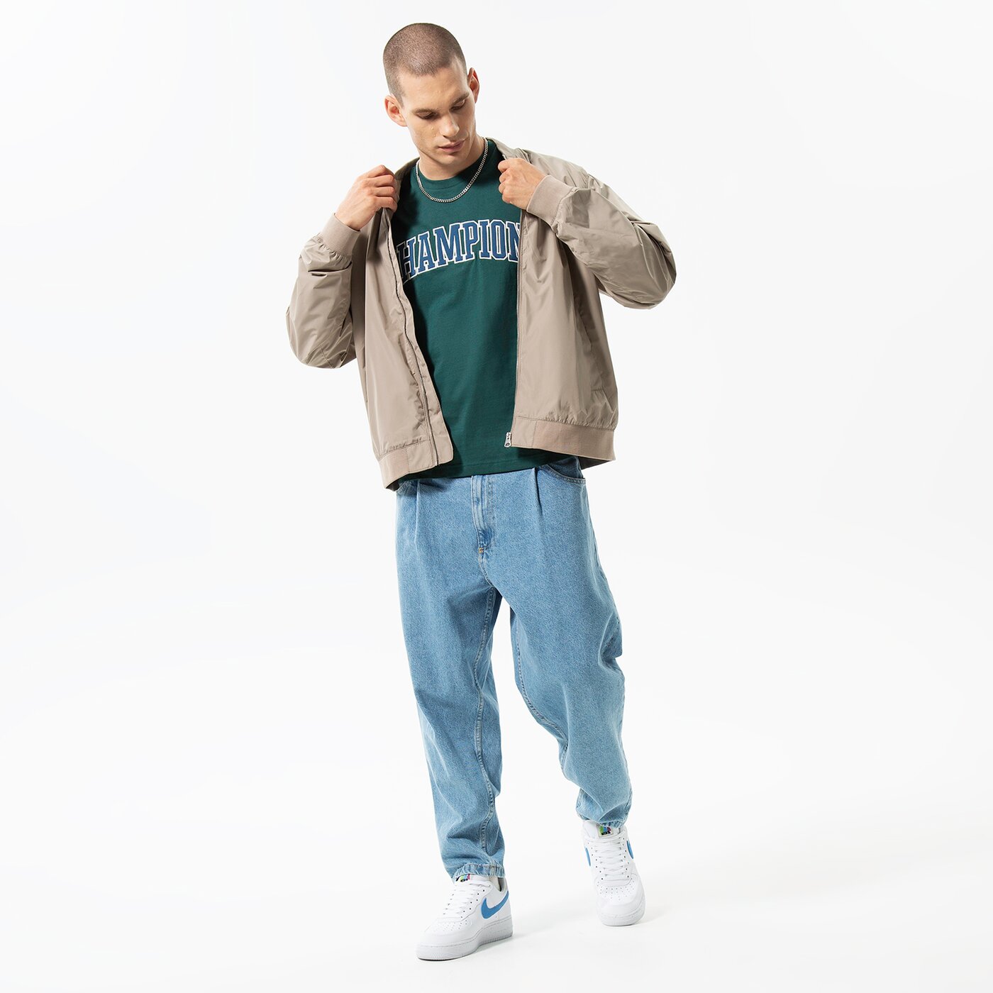 Мъжка тениска CHAMPION ТЕНИСКА CREWNECK ТЕНИСКА 217882gs569 цвят зелен