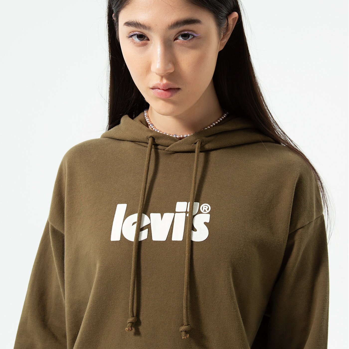 Дамски суичър LEVI'S СУИТЧЪР С КАЧУЛКА GRAPHIC STANDARD HOODIE 18487-0165 цвят каки