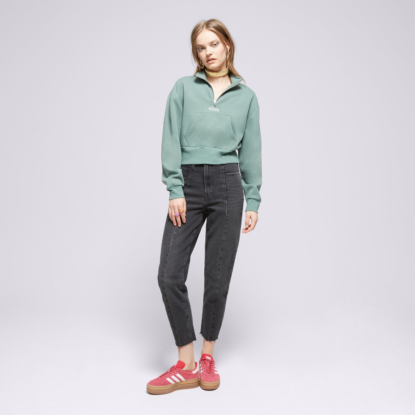Дамски суичър LEVI'S СУИТЧЪР GRAPHIC SARA 1/4 ZIP GREENS a7298-0002 цвят каки