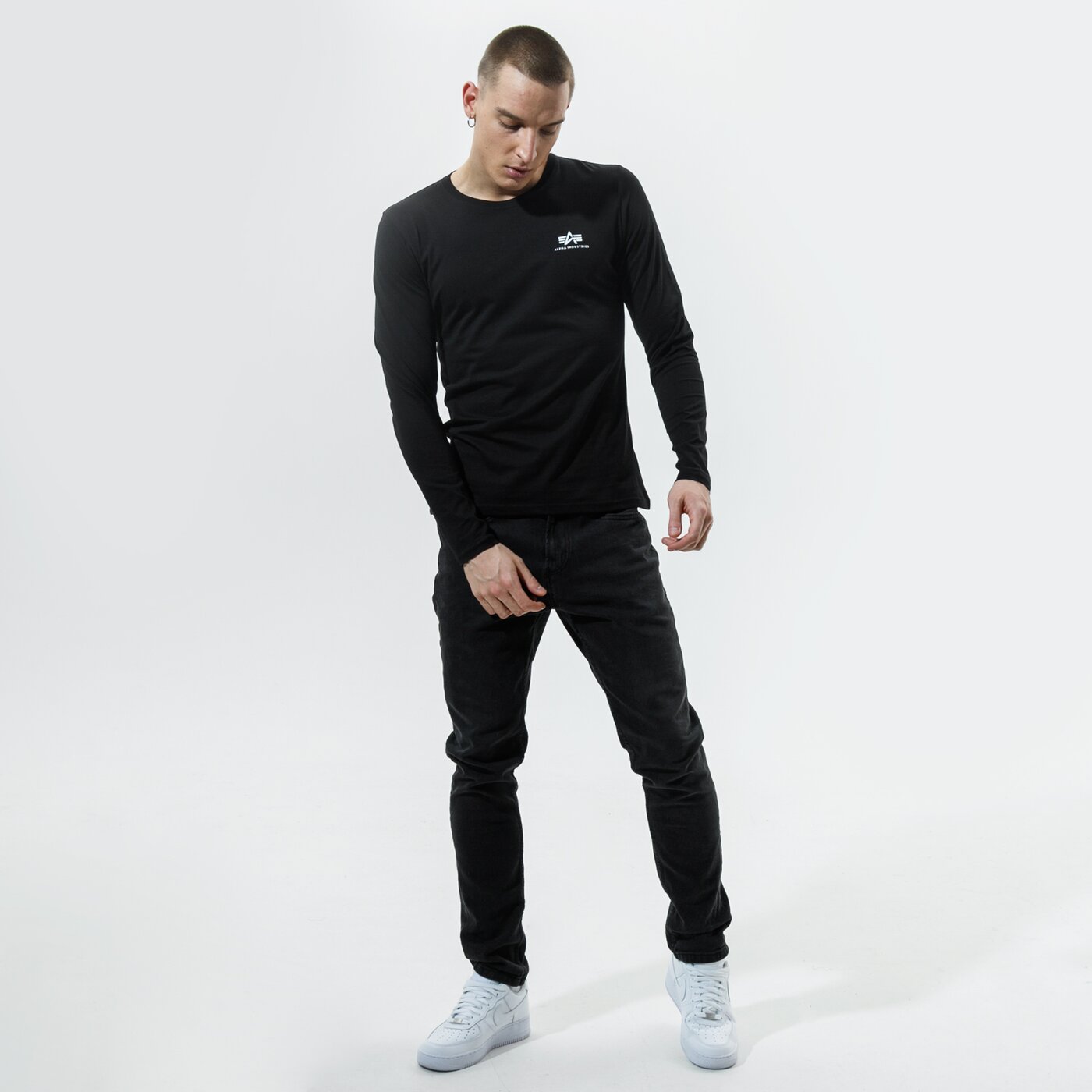 Мъжка тениска ALPHA INDUSTRIES ТЕНИСКА BASIC LS SMALL LOGO 198517-03 цвят черен