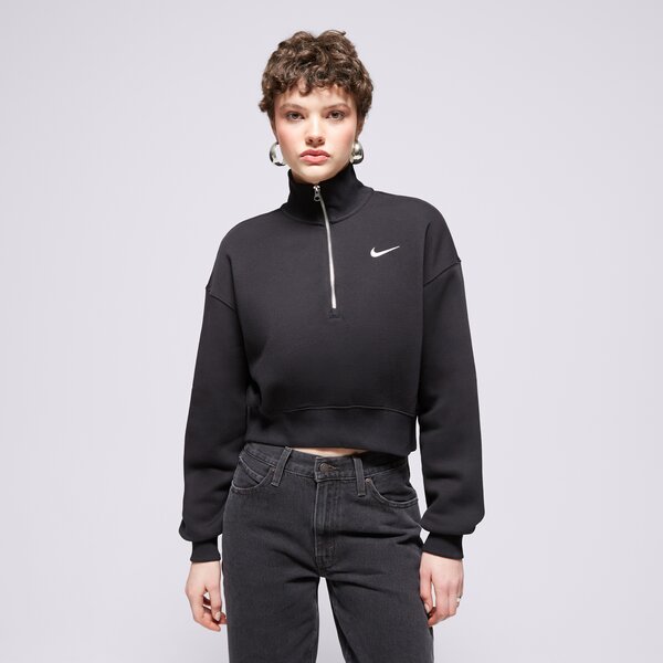 Дамски суичър NIKE СУИТЧЪР W NSW PHNX FLC QZ CROP dq5767-010 цвят черен