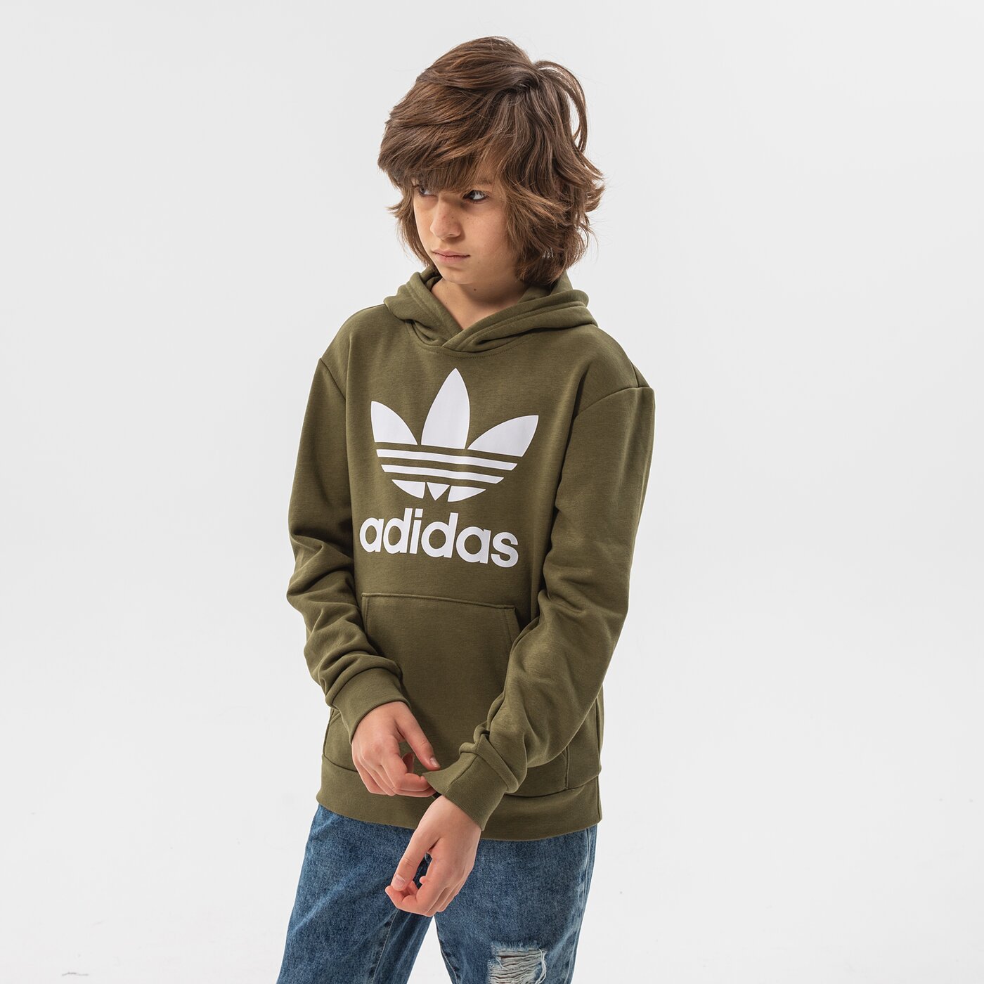 Детски суичър ADIDAS СУИТЧЪР С КАЧУЛКА TREFOIL HOODIE BOY hd2006 цвят каки
