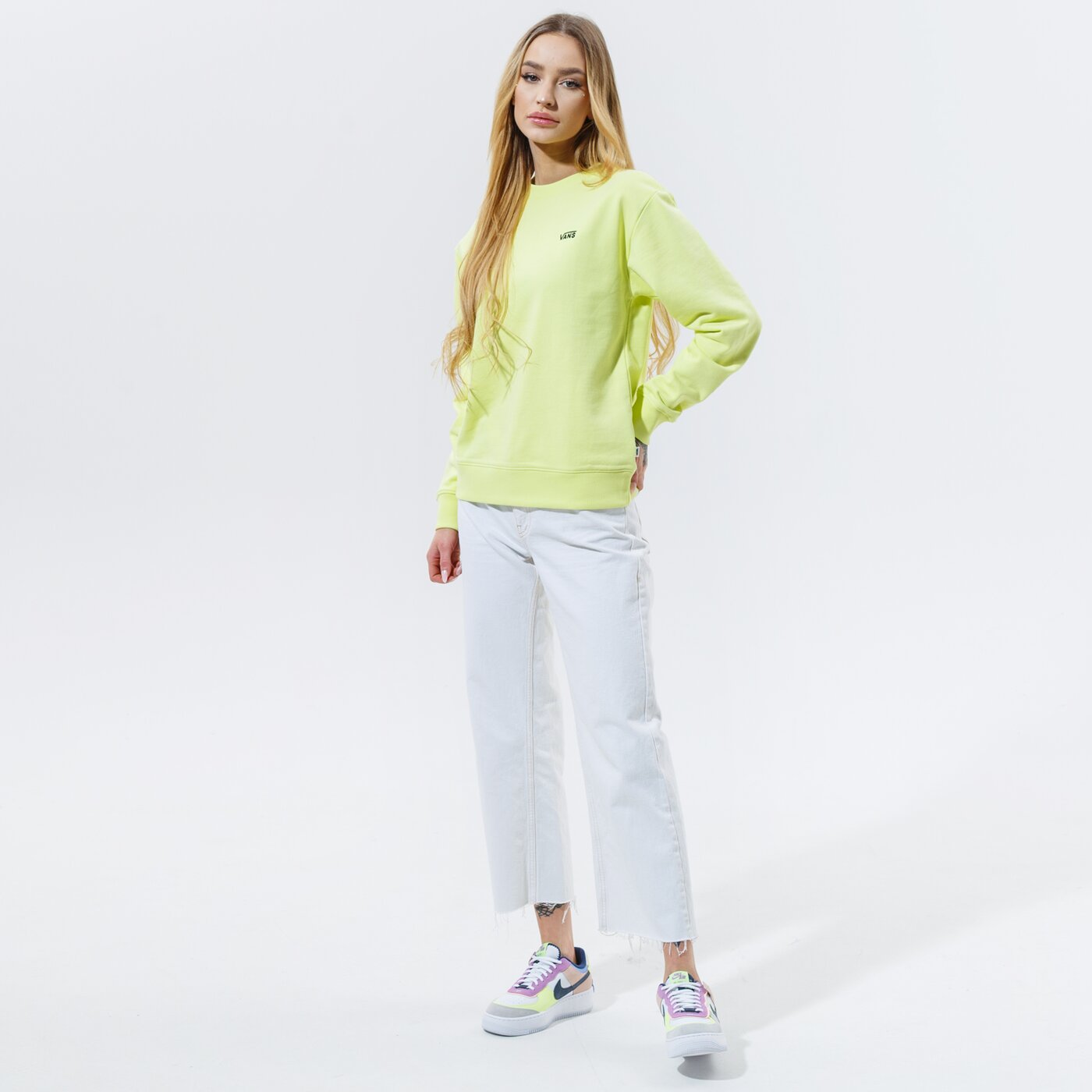 Дамски суичър VANS СУИТЧЪР WM FLYING V BF FT CREW SUNNY LIME vn0a5aq1tcy1 цвят зелен