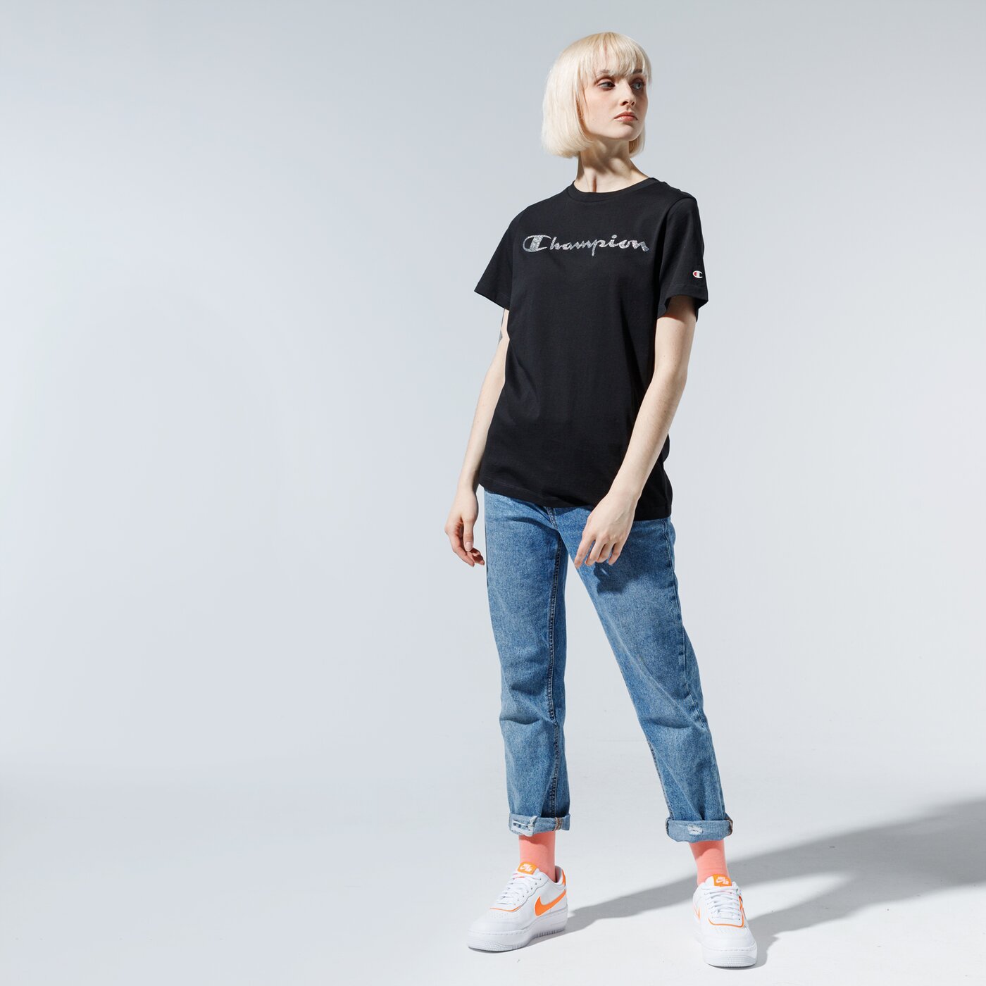 Дамска тениска CHAMPION ТЕНИСКА LADY SHINE LOGO TEE 113863kk001 цвят черен