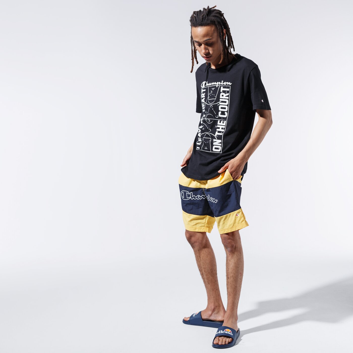 Мъжки къси панталони CHAMPION ШОРТИ LOGO SWIM SHORTS 215499ys001 цвят жълт
