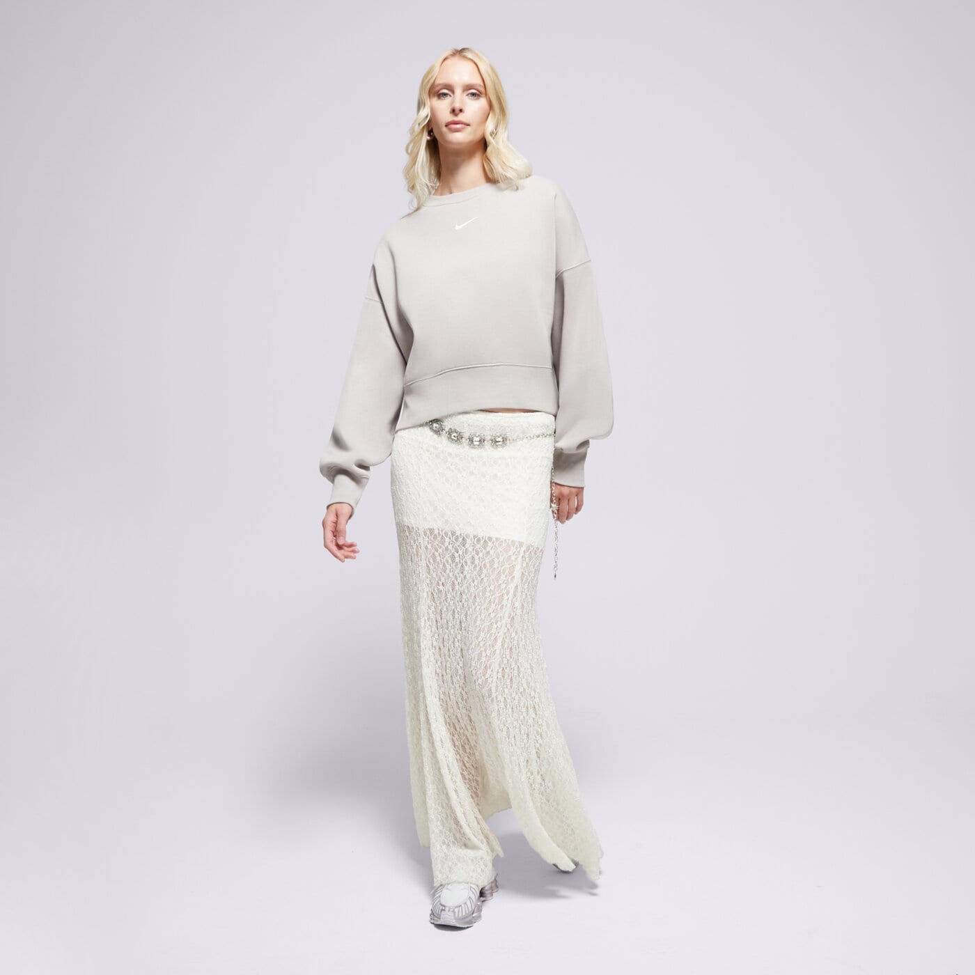 Дамски суичър NIKE СУИТЧЪР W NSW PHNX FLC OOS CREW dq5761-009 цвят сив