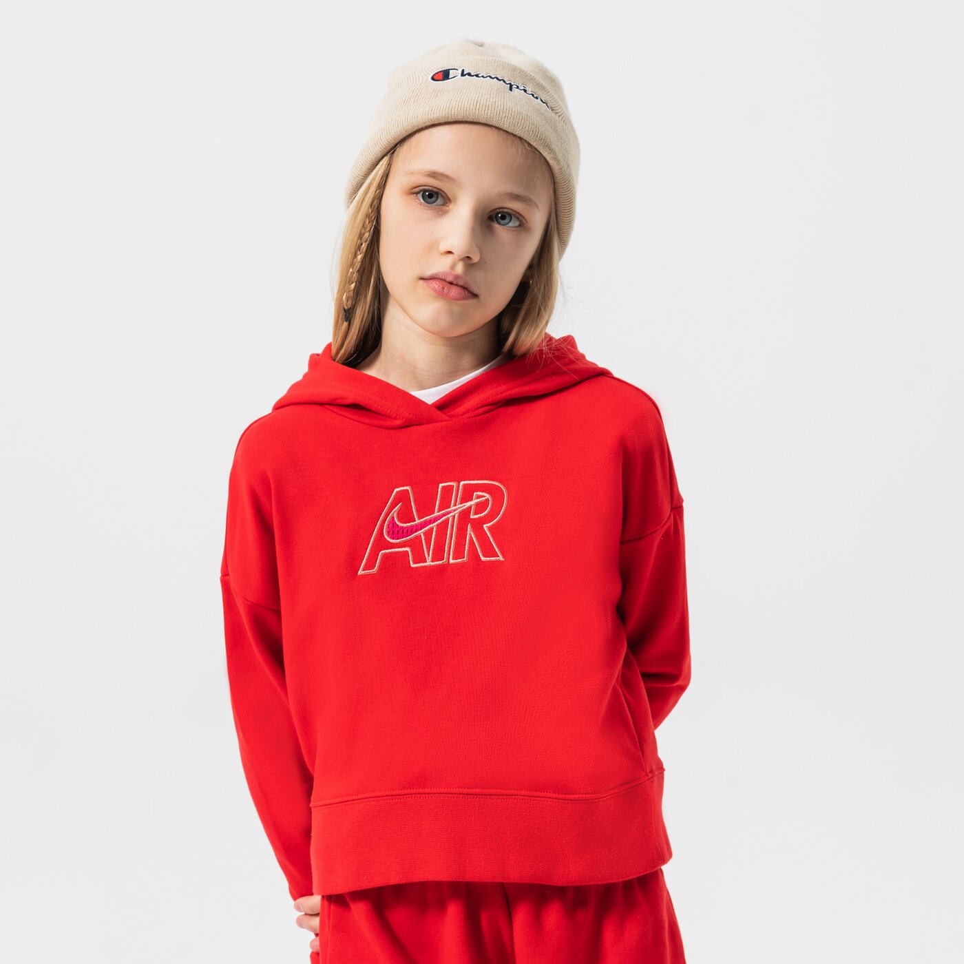 Детски суичър NIKE СУИТЧЪР С КАЧУЛКА G NSW AIR FT CROP GIRL dm8372-657 цвят червен
