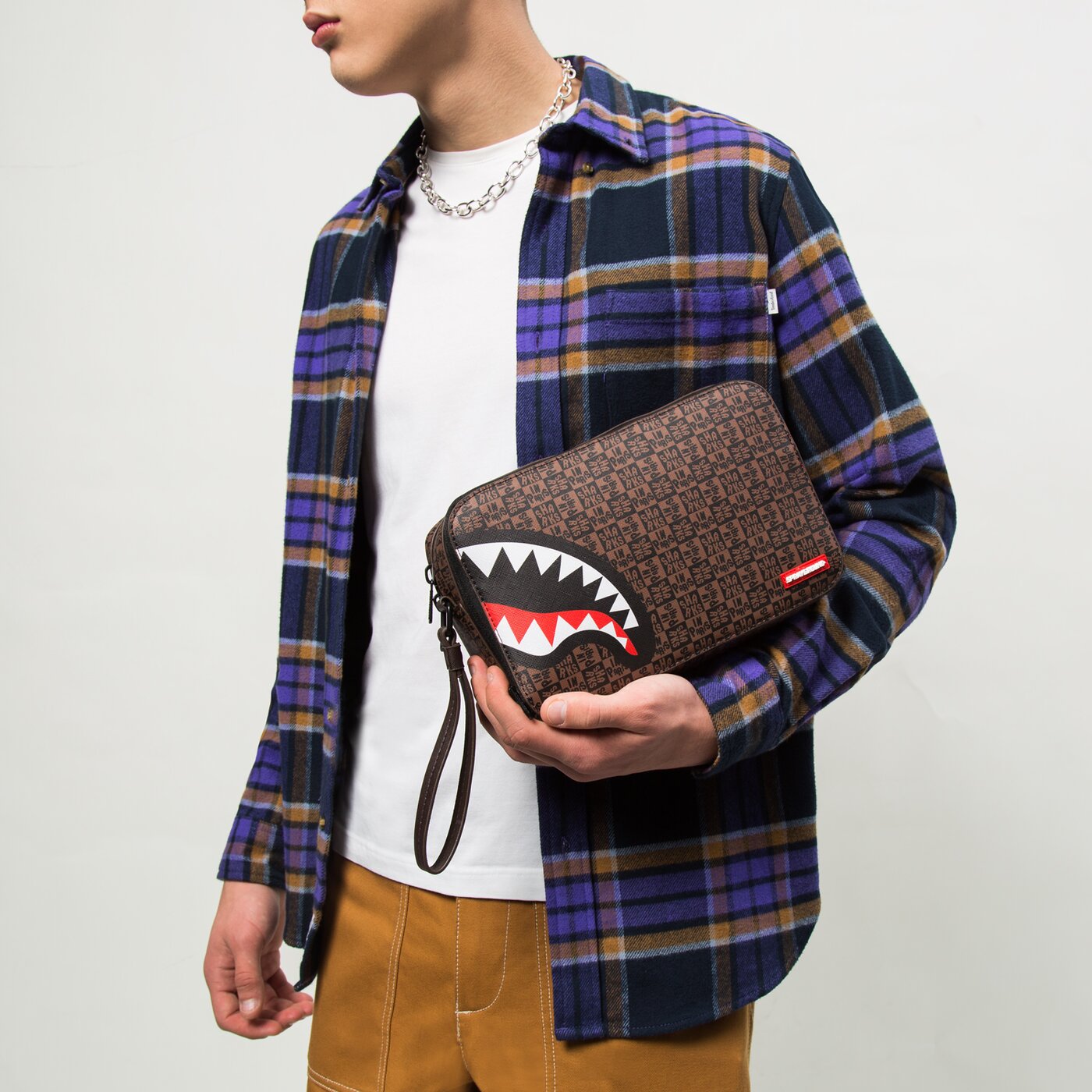 Дамски сак SPRAYGROUND ЧАНТА SHARKS IN PARIS CHECK 910b4959nsz цвят кафяв