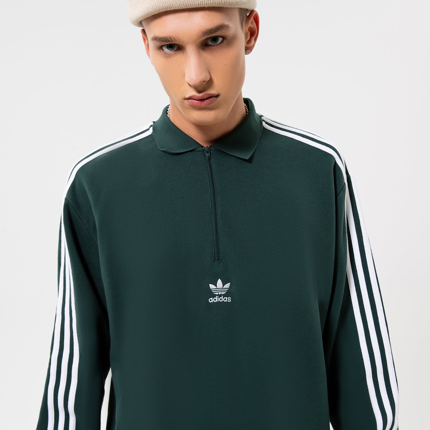 Мъжки суичър ADIDAS СУИТЧЪР 3-STRI-ТЕНИСКА ТИП ПОЛО LS hk7426 цвят сив