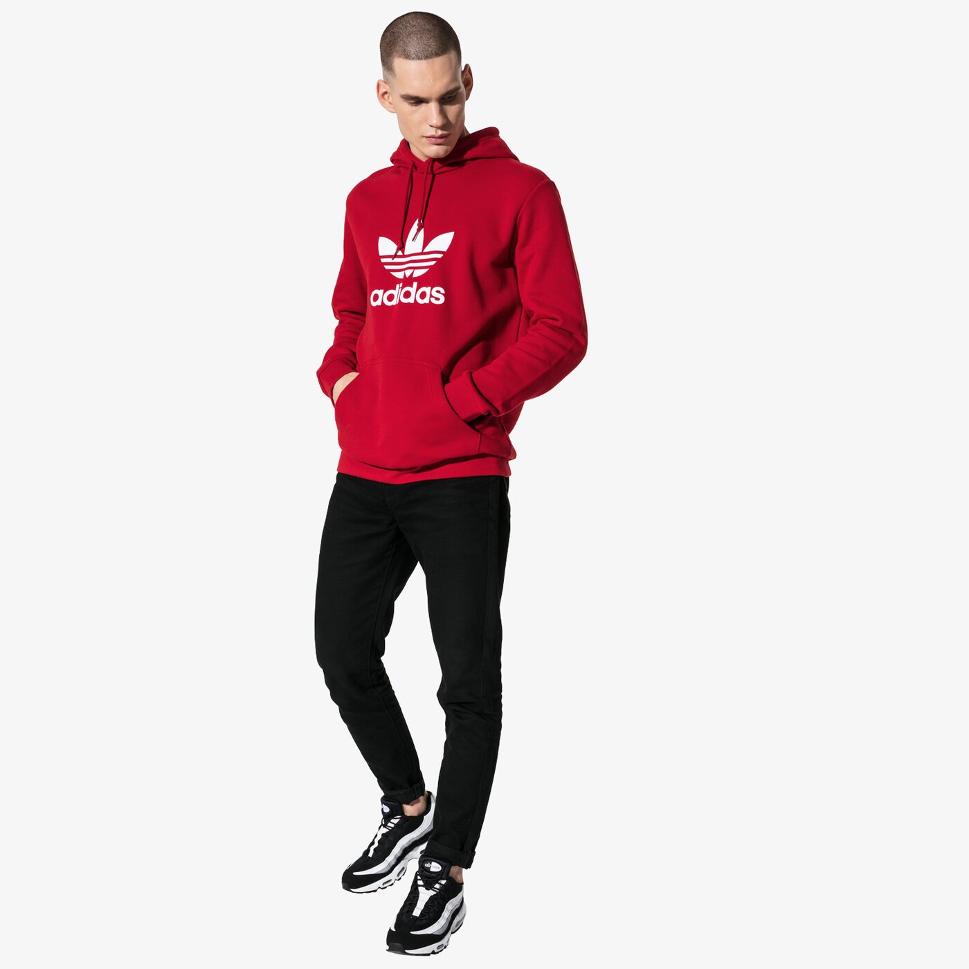 Мъжки суичър ADIDAS СУИТЧЪР TREFOIL HOODIE ADICOLOR dx3614 цвят червен