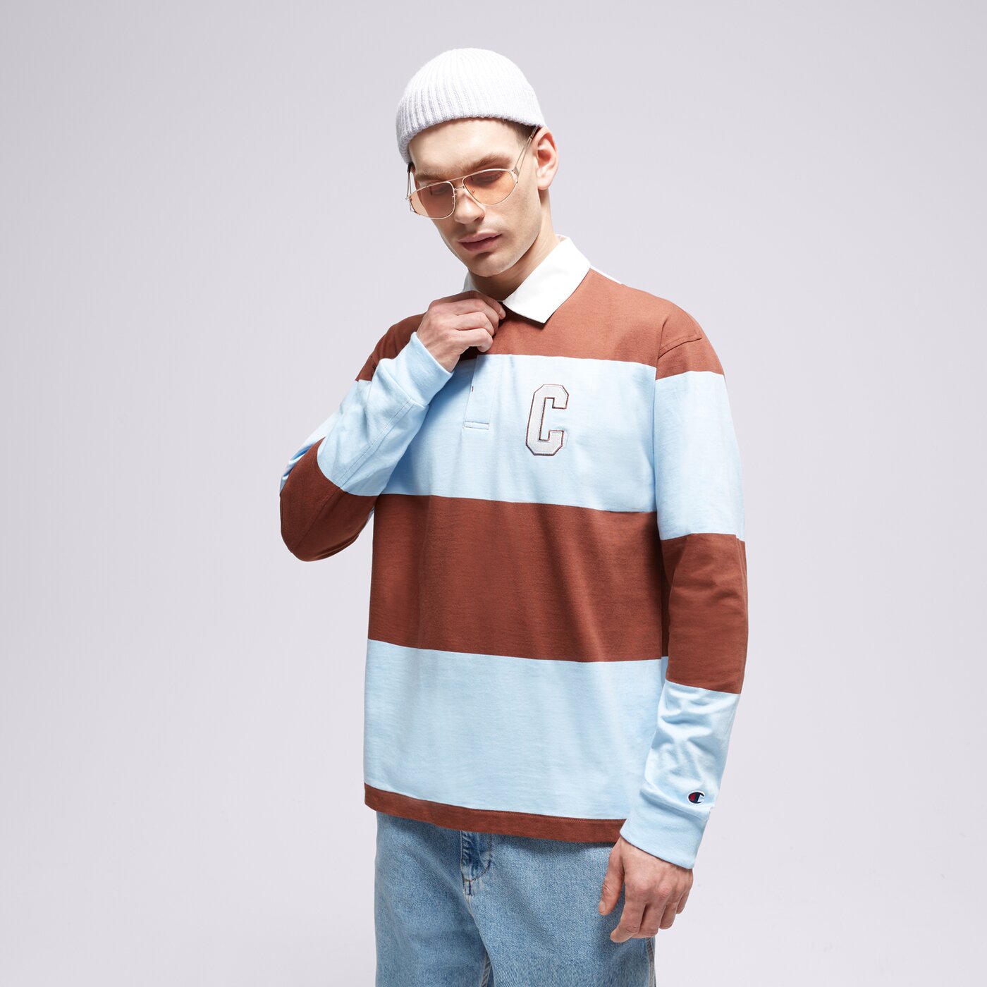 Мъжка тениска CHAMPION ТЕНИСКА STRIPED ТЕНИСКА ТИП ПОЛО 219181bs151 цвят кафяв