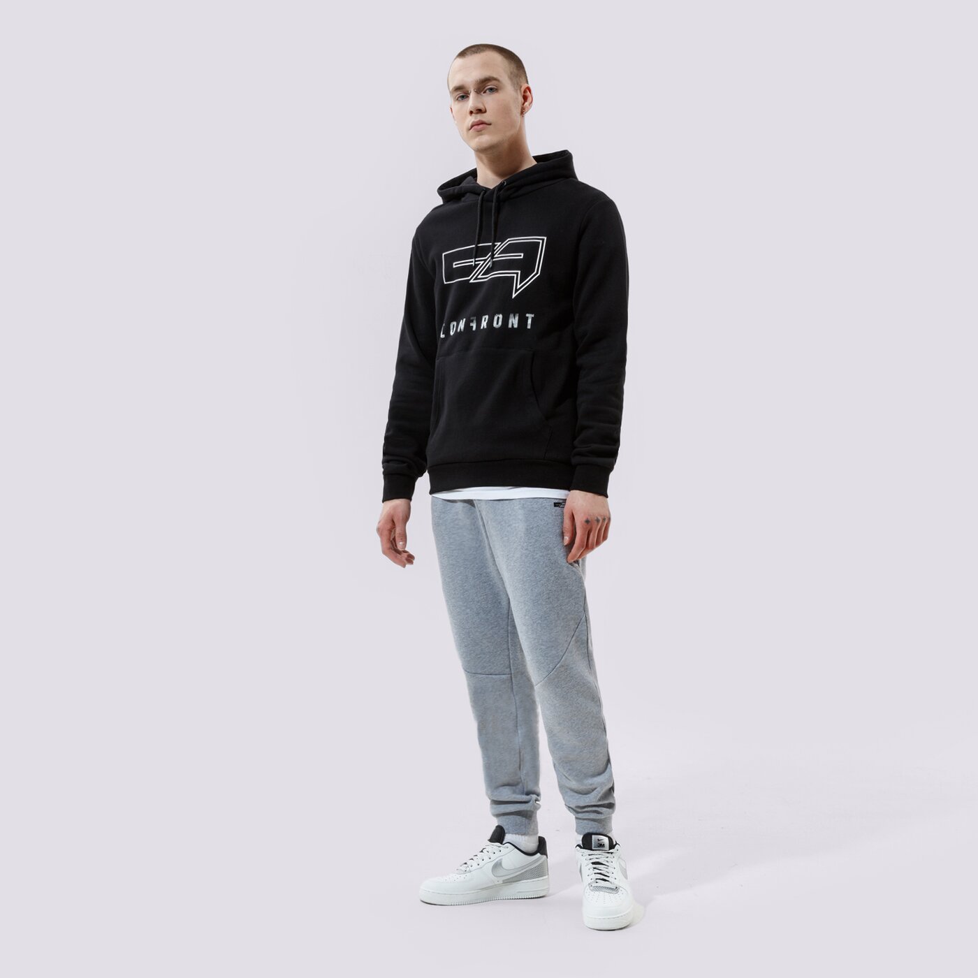 Мъжки суичър CONFRONT СУИТЧЪР С КАЧУЛКА LOGO HOODY BLACK  cf121blm24001 цвят черен