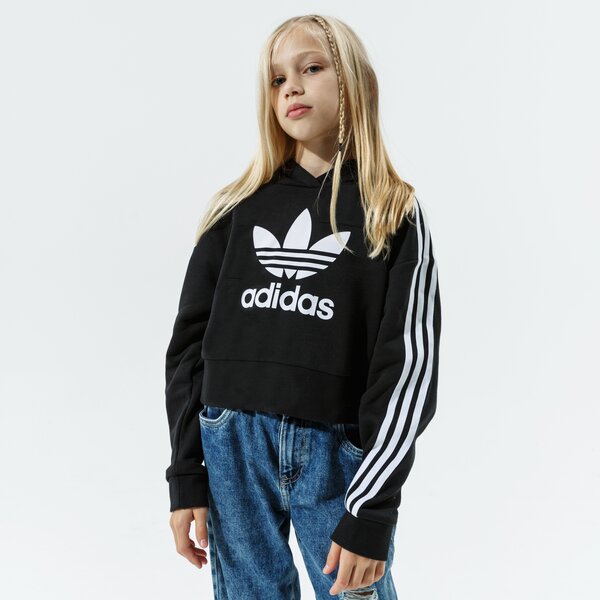 Детски суичър ADIDAS СУИТЧЪР С КАЧУЛКА CROPPED HOODIE GIRL h32337 цвят черен