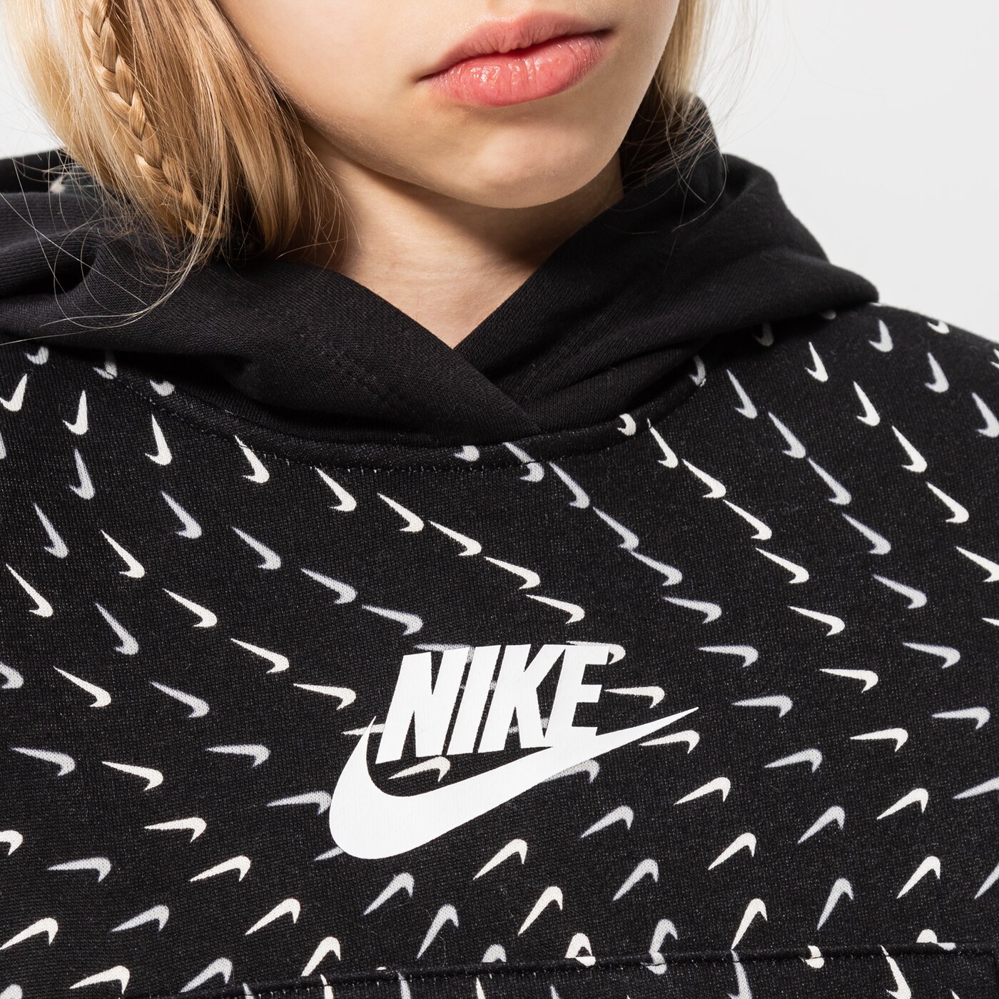 Детски суичър NIKE СУИТЧЪР С КАЧУЛКА G NSW FLC AOP HOODIE GIRL dm8231-010 цвят черен
