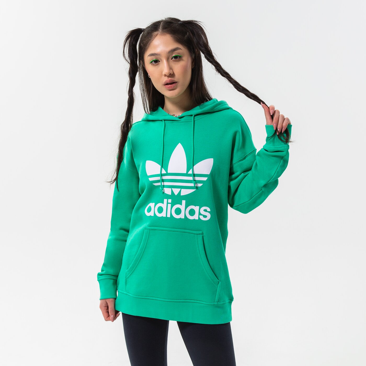 Дамски суичър ADIDAS СУИТЧЪР С КАЧУЛКА TRF HOODIE he6954 цвят зелен