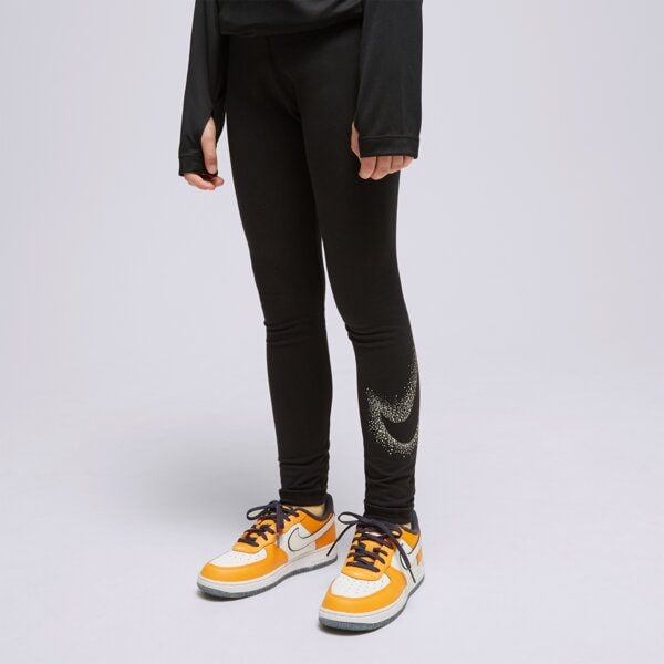 Детски панталони NIKE КЛИН (G) NSW SHINE LG BLK/GD dv3232-010 цвят черен