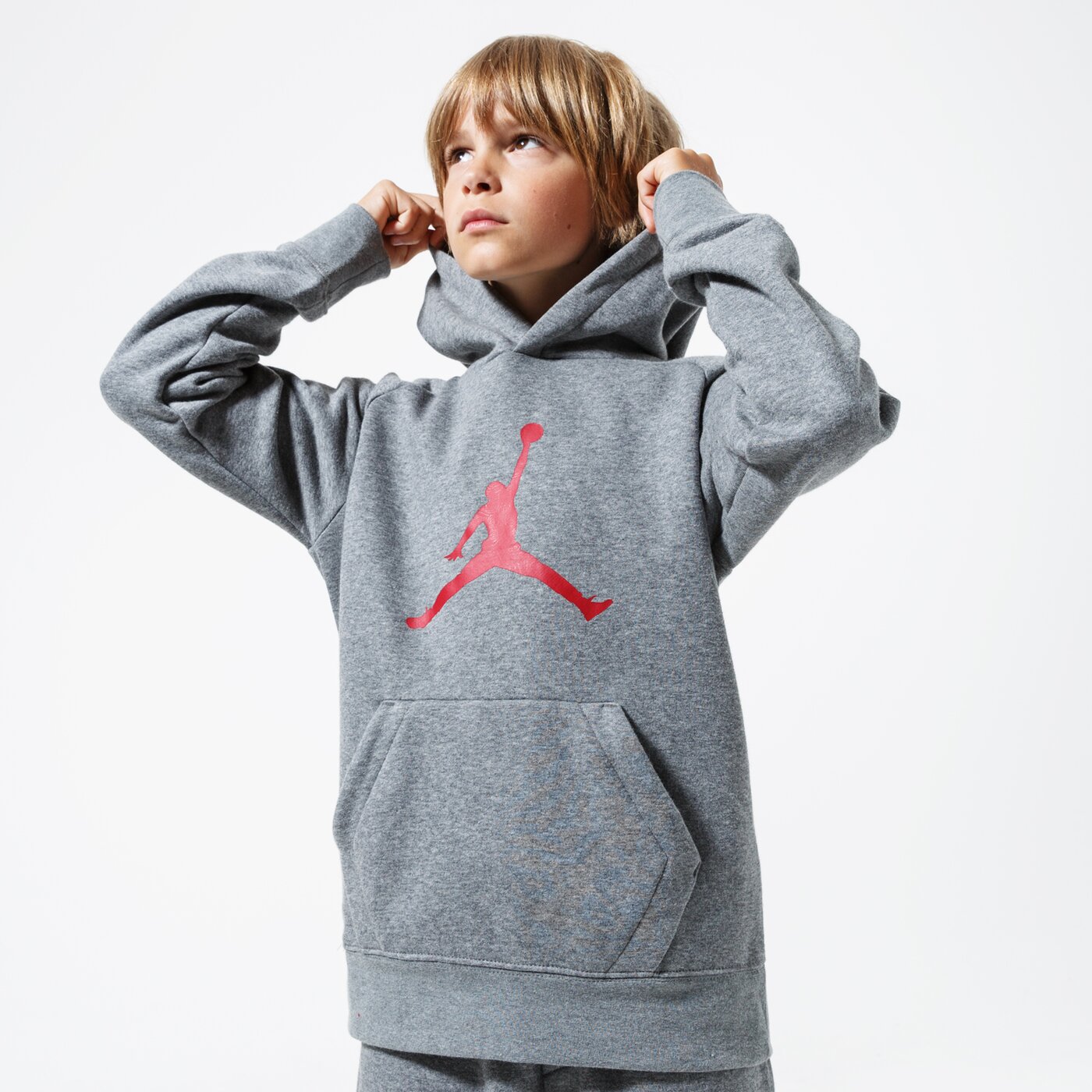 Детски суичър JORDAN СУИТЧЪР С КАЧУЛКА JDB JUMPMAN LOGO BOY 956326-geh цвят сив